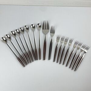 VTG ELDAN Stainless Flatware Spoons Forks Silverware Black Japan MCM 18 Piece